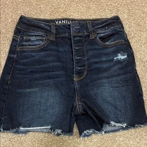 Vanilla Star Dark Blue Distressed Denim Shorts